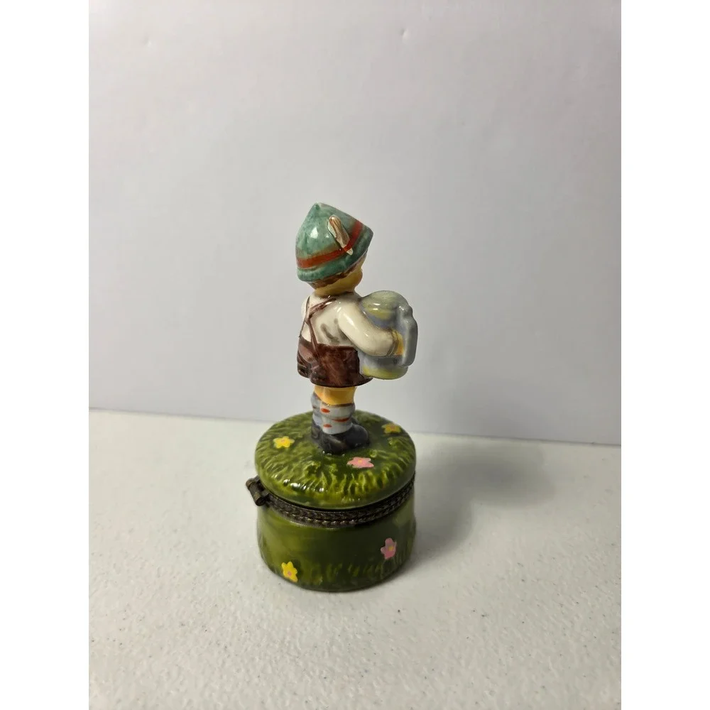 Porcelain Trinket Box Bavarian Boy Lederhosen Beer Stein Limoges Style‎